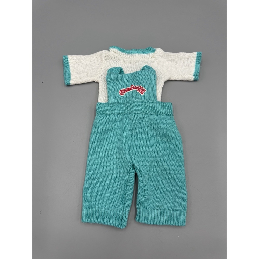 Cabbage Patch Kids Blue White Knit Sweater Overalls Outfit 2 Piece Jumpsuit